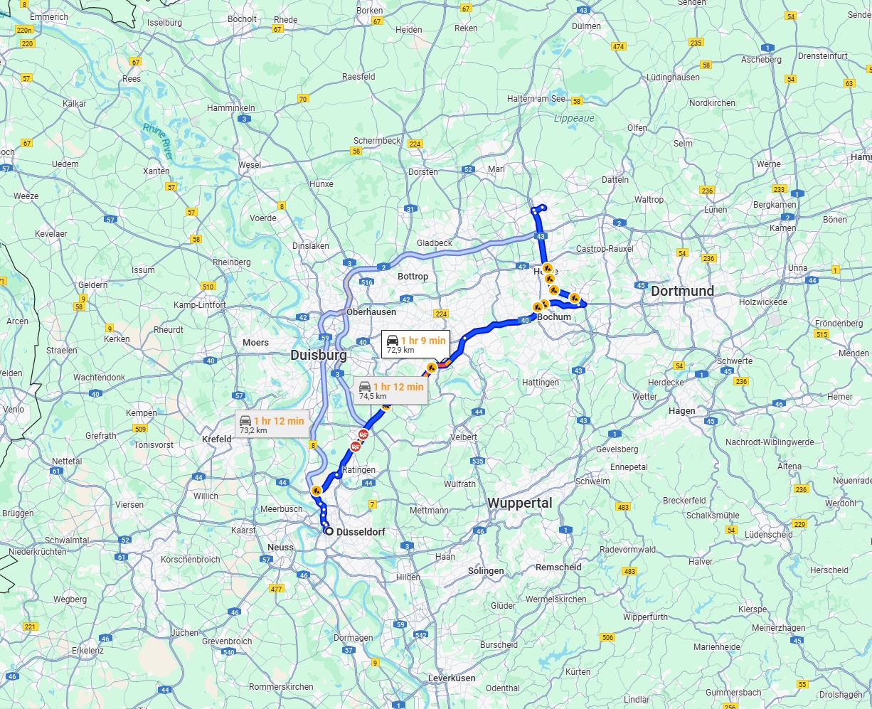Anreise von Düsseldorf Zu Recklinghausen Über via A52