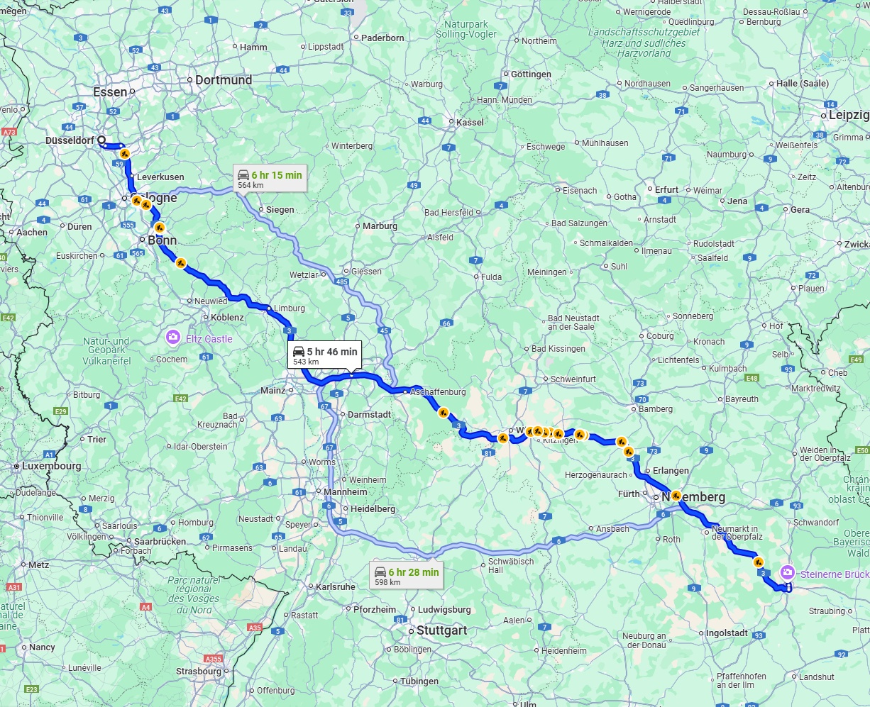 Anreise von Düsseldorf Zu Regensburg Über via A3