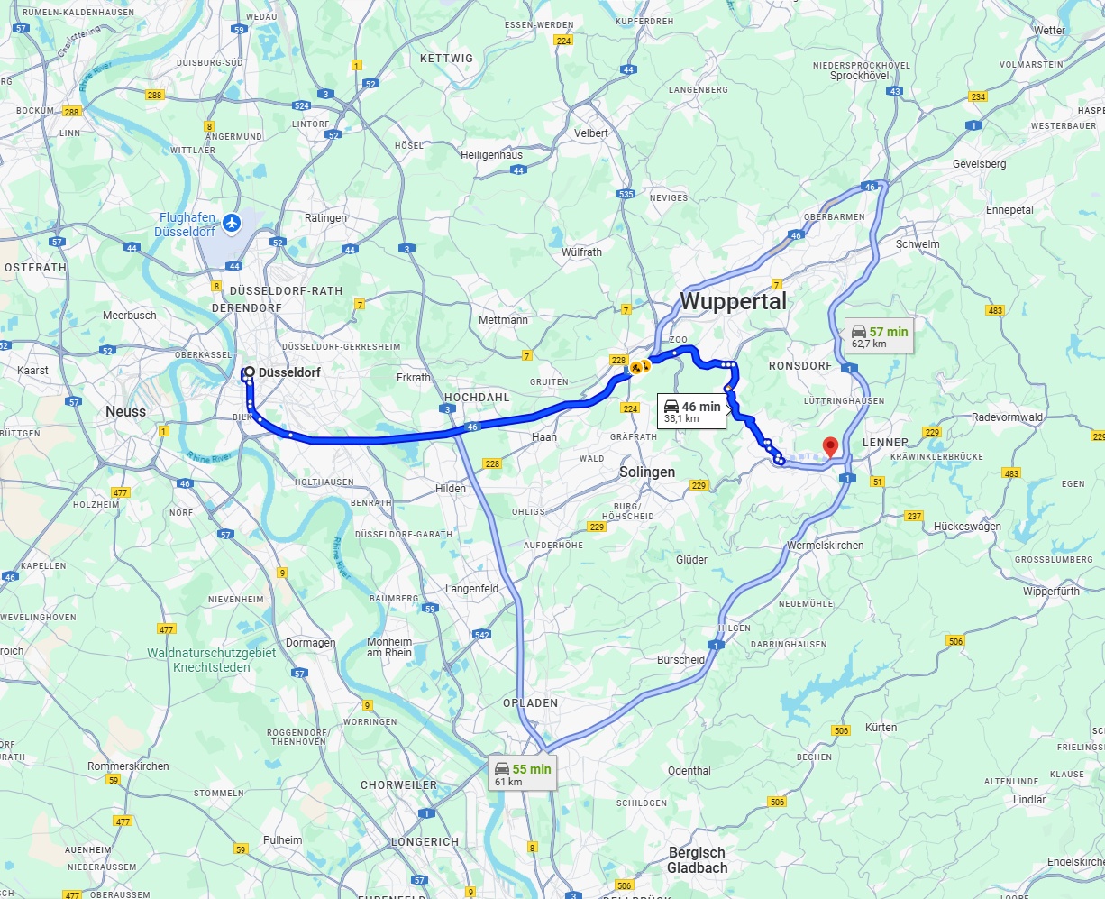 Anreise von Düsseldorf Zu Remscheid Über via A46