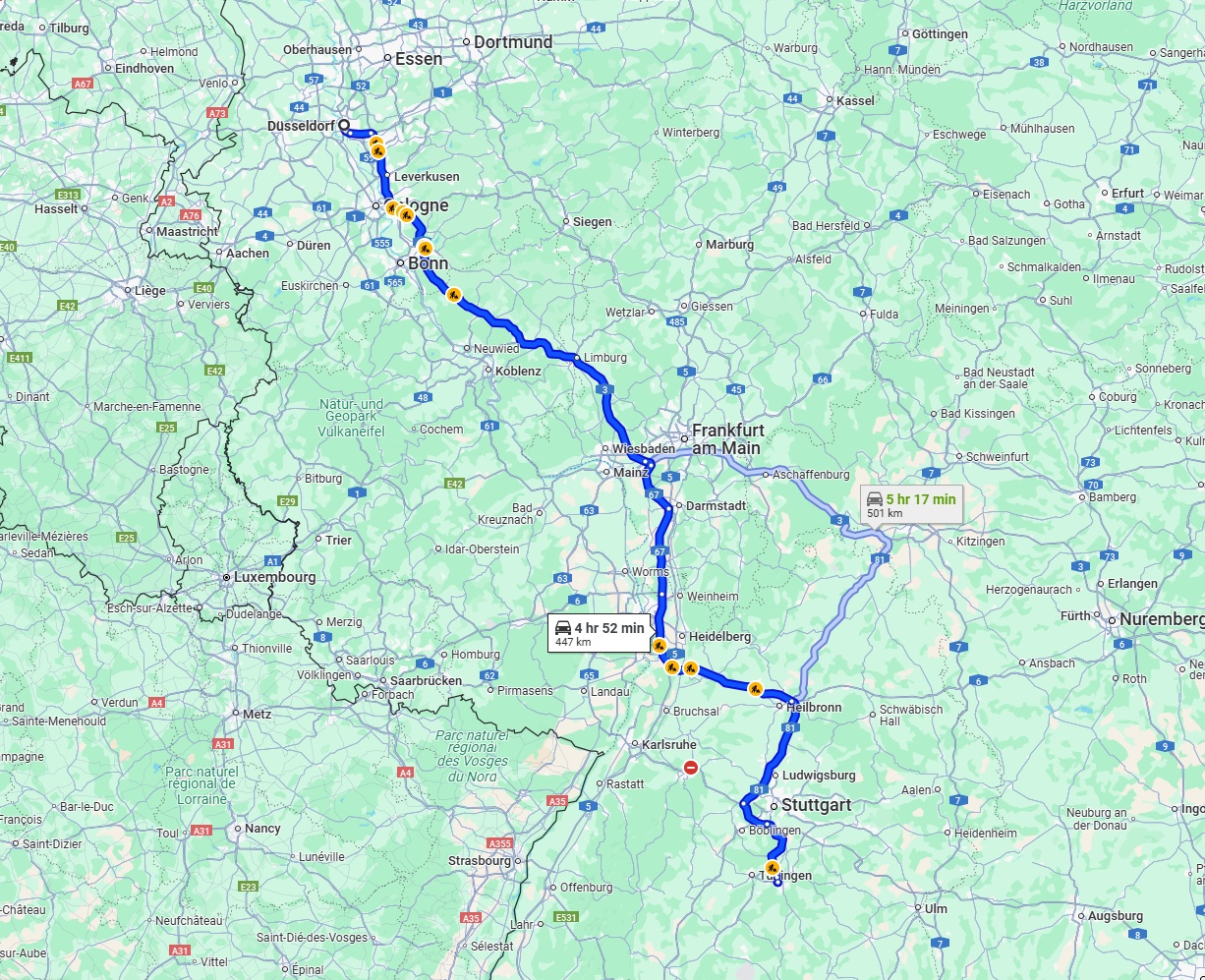 Anreise von Düsseldorf Zu Reutlingen Über via A3