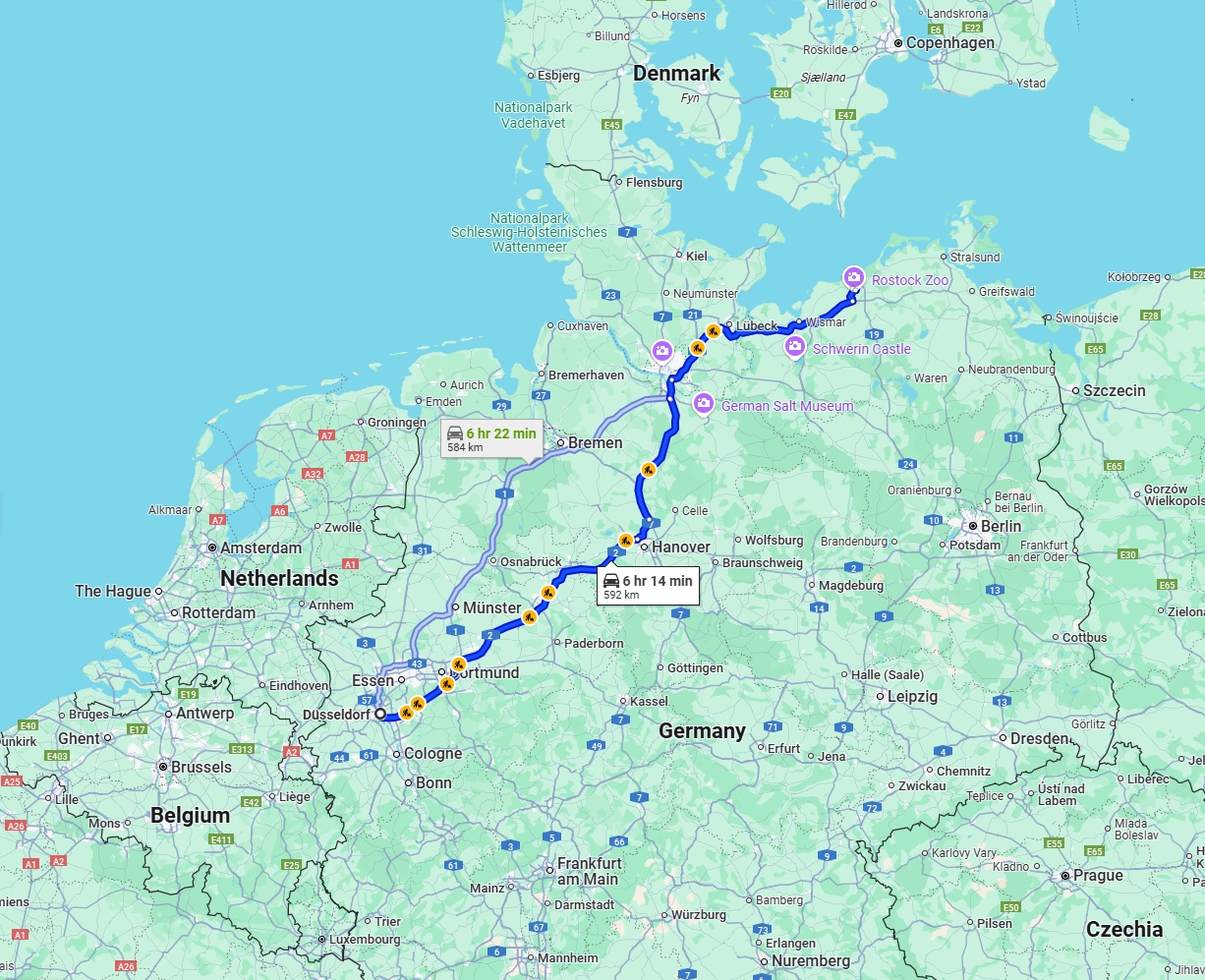 Anreise von Düsseldorf Zu Rostock Über via A2