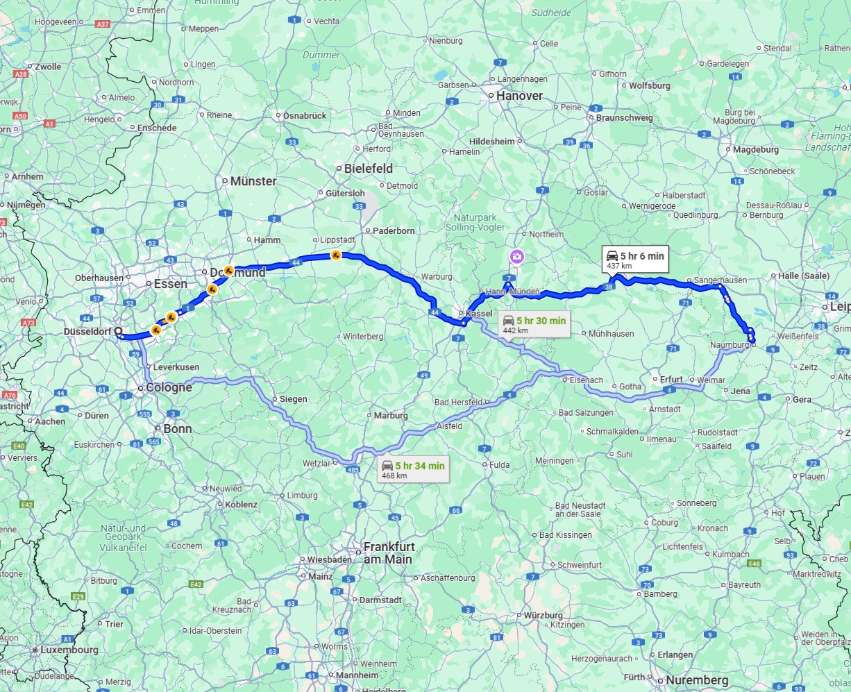 Anreise von Düsseldorf Zu Saale Über via A44 and A38
