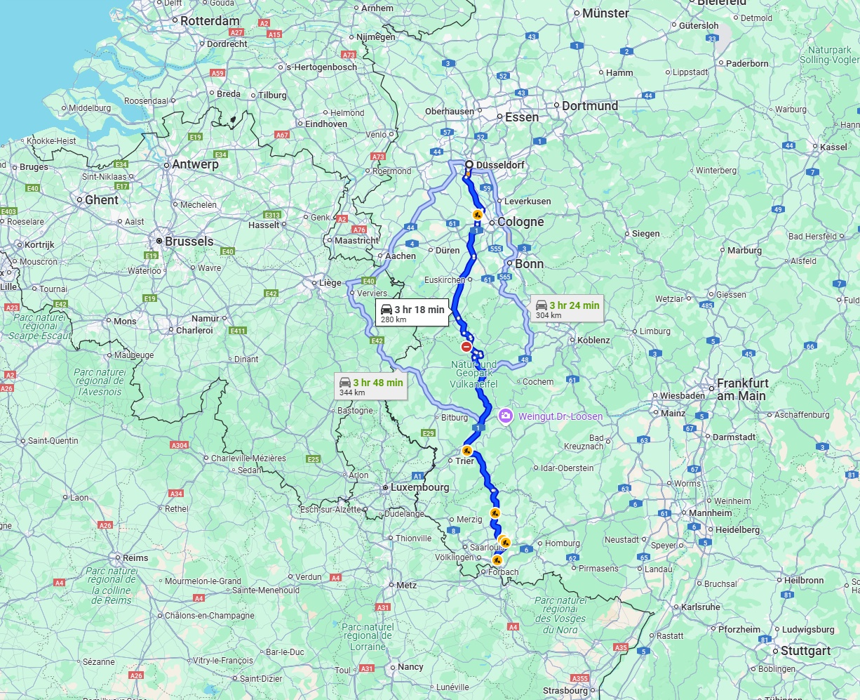 Anreise von Düsseldorf Zu Saarbrücken Über via A1