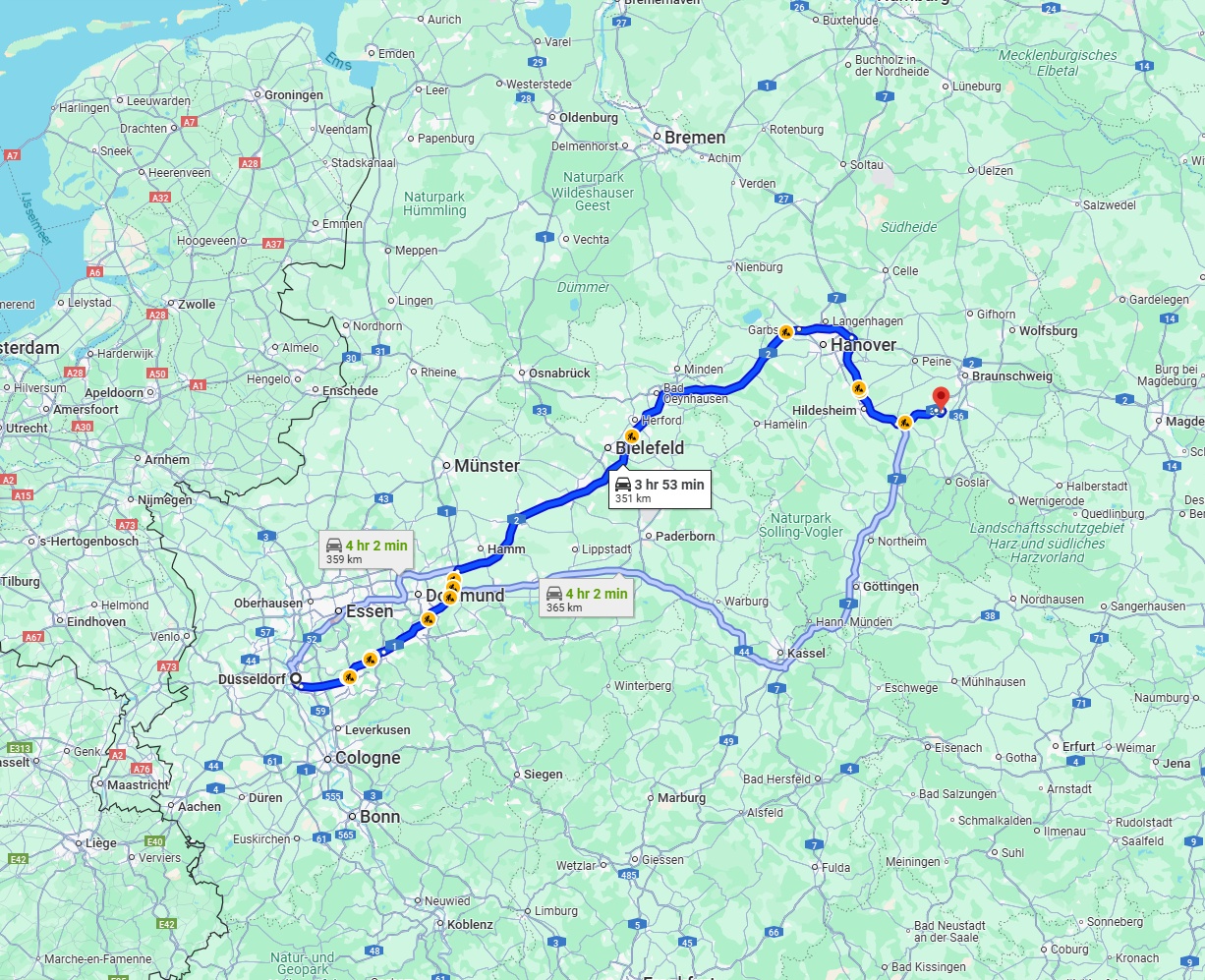 Anreise von Düsseldorf Zu Salzgitter Über via A2