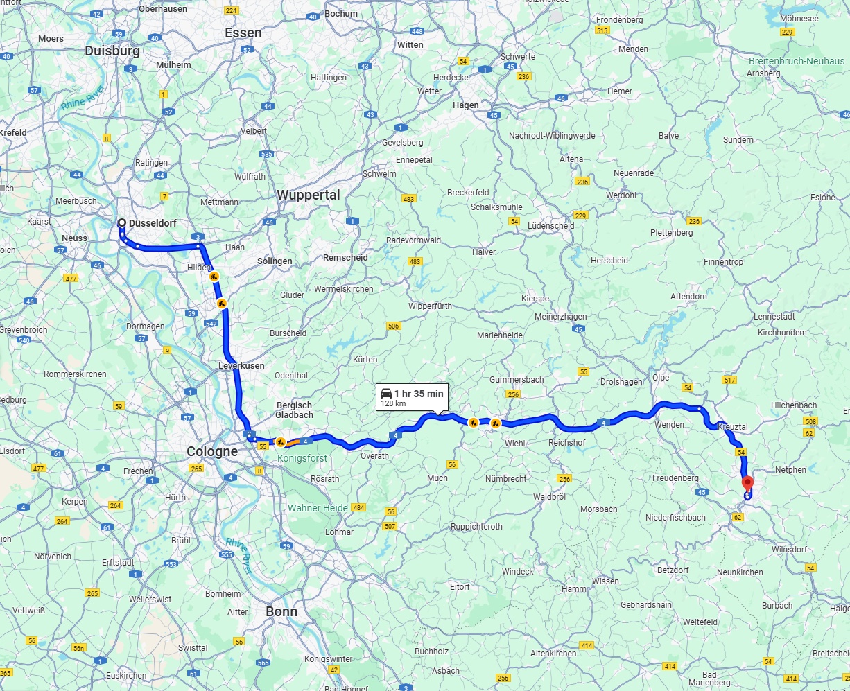 Anreise von Düsseldorf Zu Siegen Über via A4