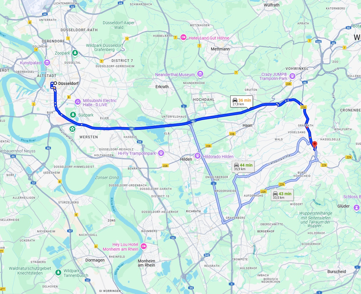 Anreise von Düsseldorf Zu Solingen Über via A46