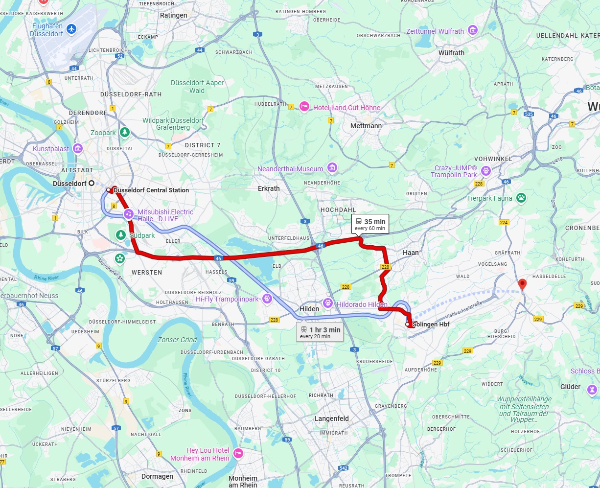 Anreise von Düsseldorf Zu Solingen Über 