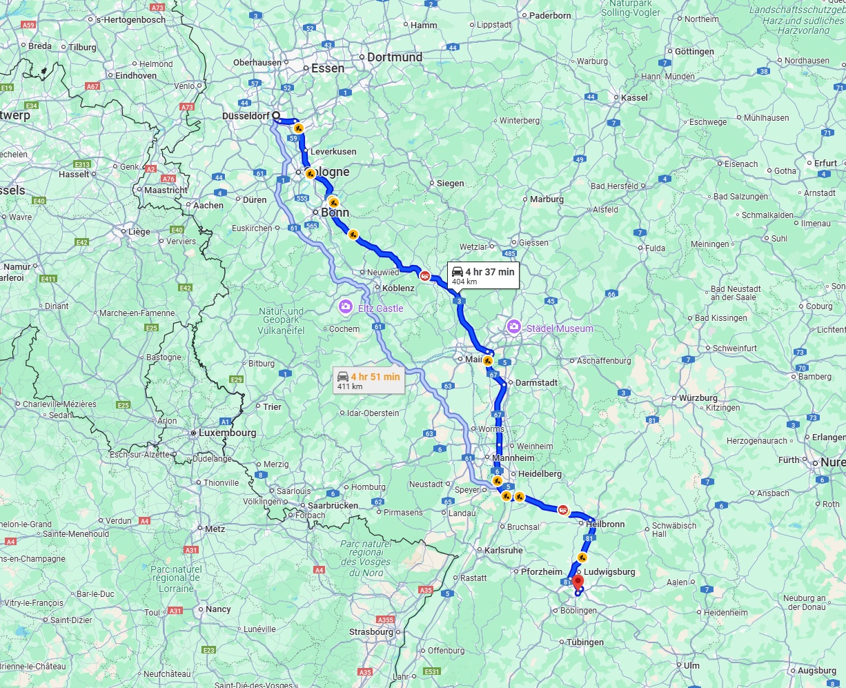 Anreise von Düsseldorf Zu Stuttgart Über via A3