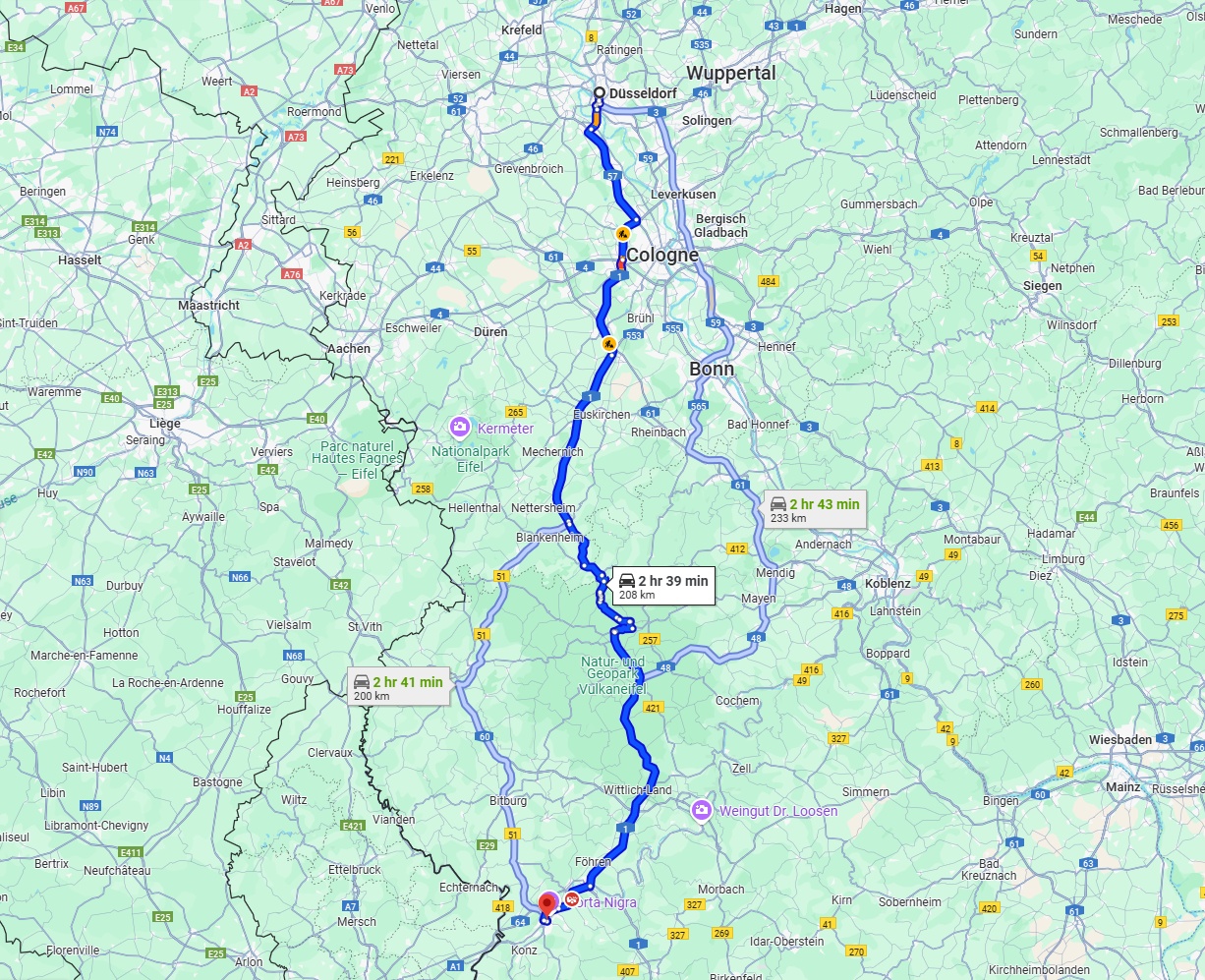 Anreise von Düsseldorf Zu Trier Über via A1