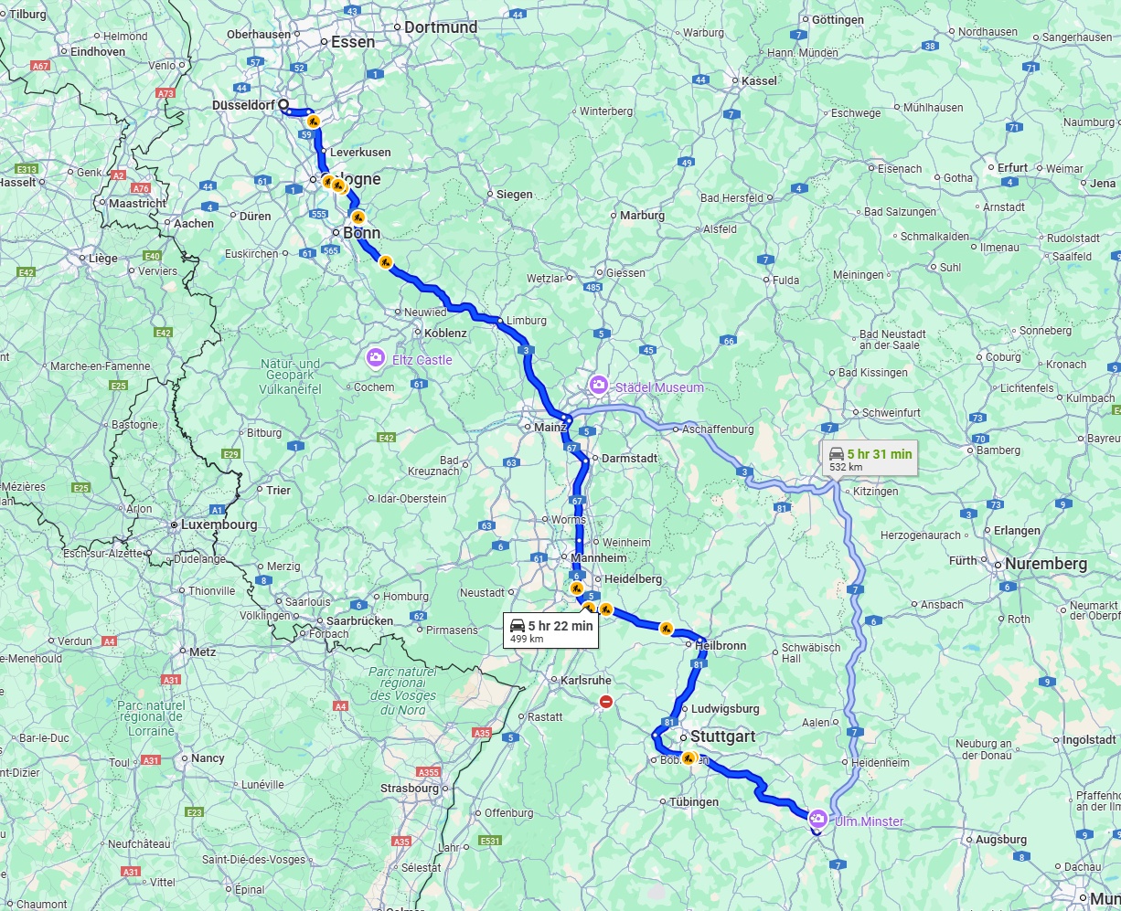 Anreise von Düsseldorf Zu Ulm Über via A3
