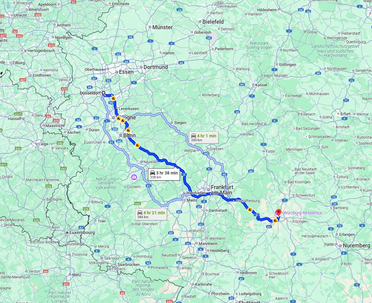 Anreise von Düsseldorf Zu Würzburg Über via A3