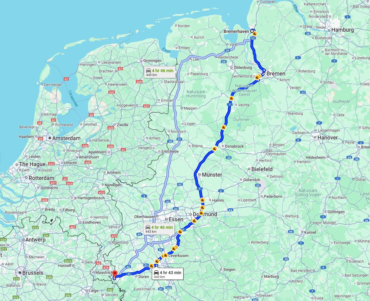 Anreise von Bremerhaven Zu Aachen Über via A1