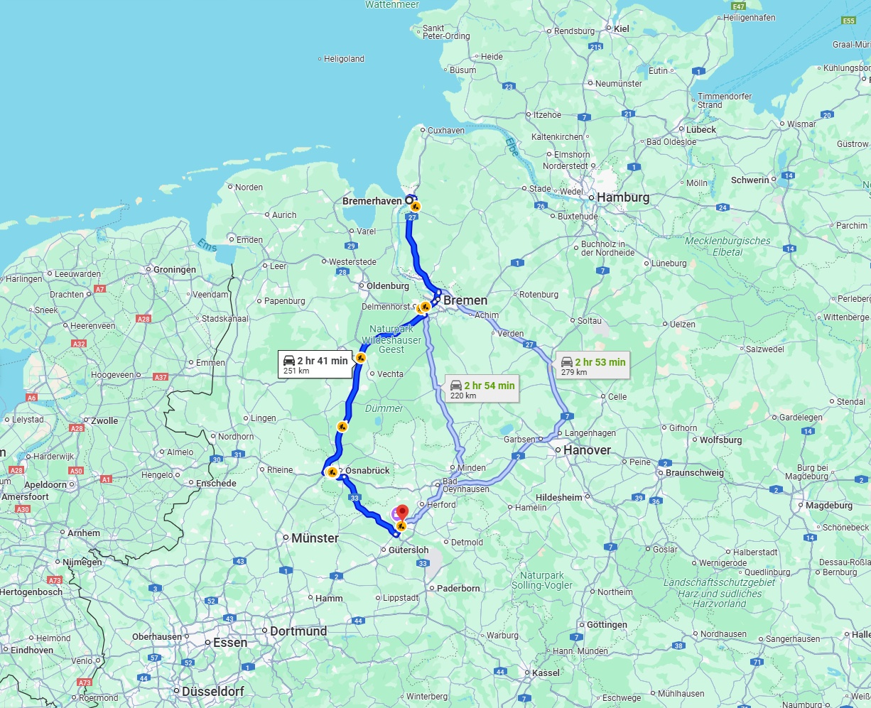 Anreise von Bremerhaven Zu Bielefeld Über via A1