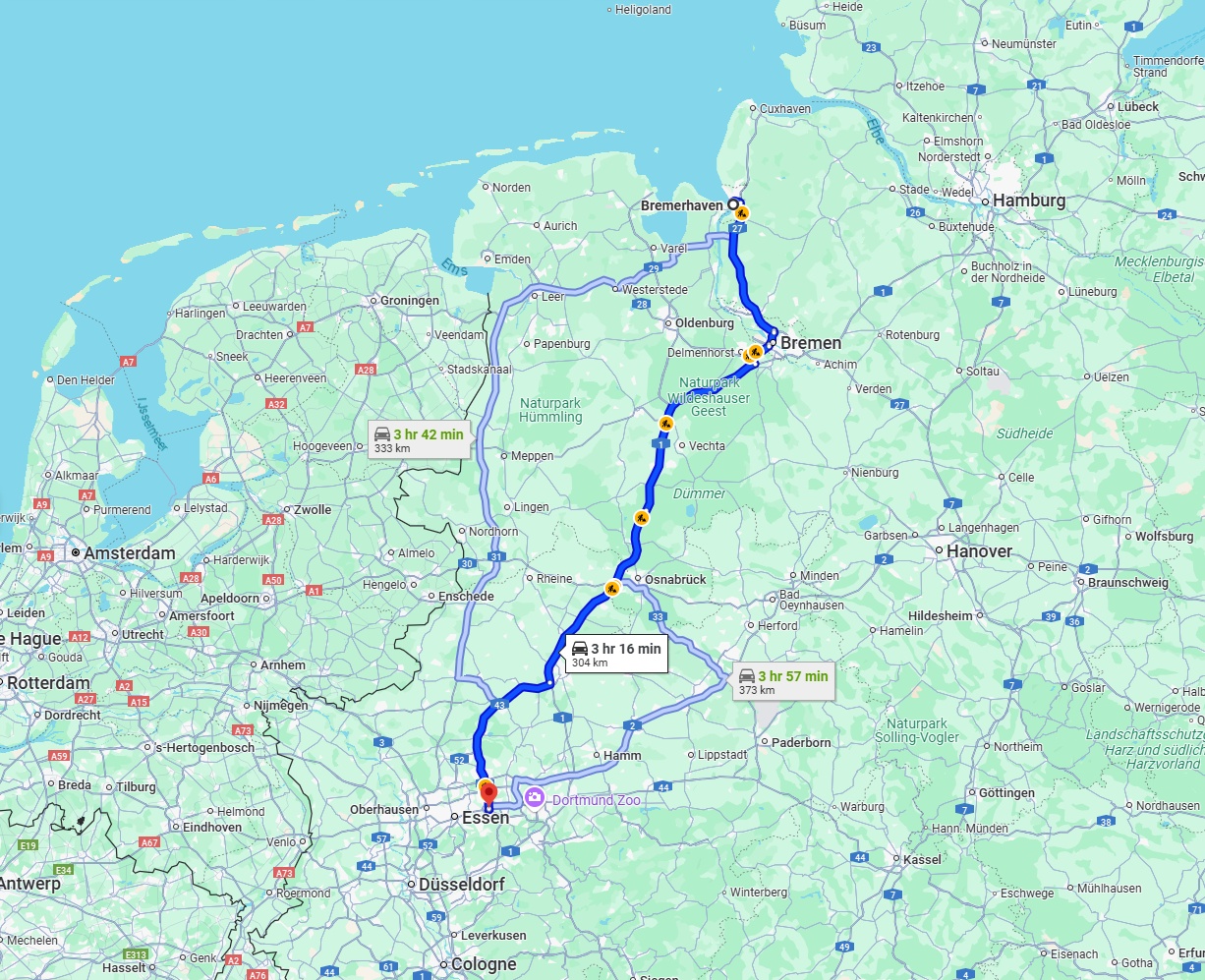 Anreise von Bremerhaven Zu Bochum Über via A1