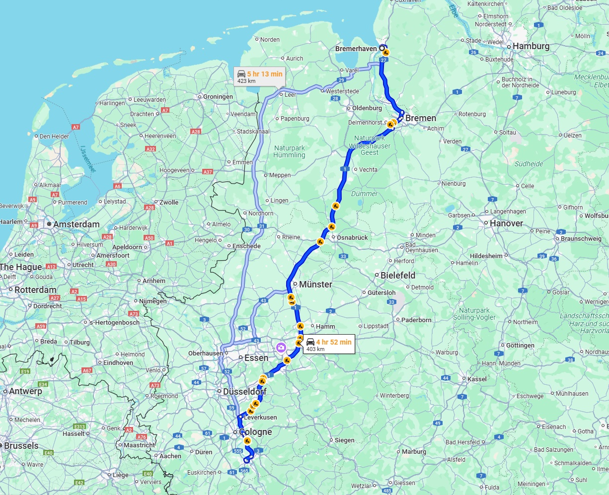 Anreise von Bremerhaven Zu Bonn Über via A1