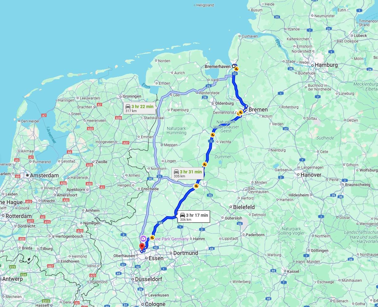 Anreise von Bremerhaven Zu Bottrop Über via A1