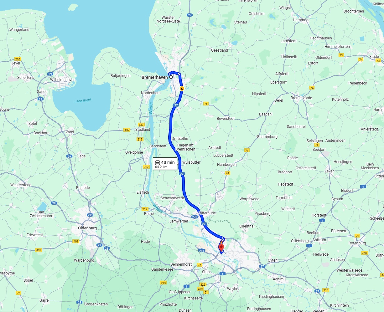 Anreise von Bremerhaven Zu Bremen Über via A27