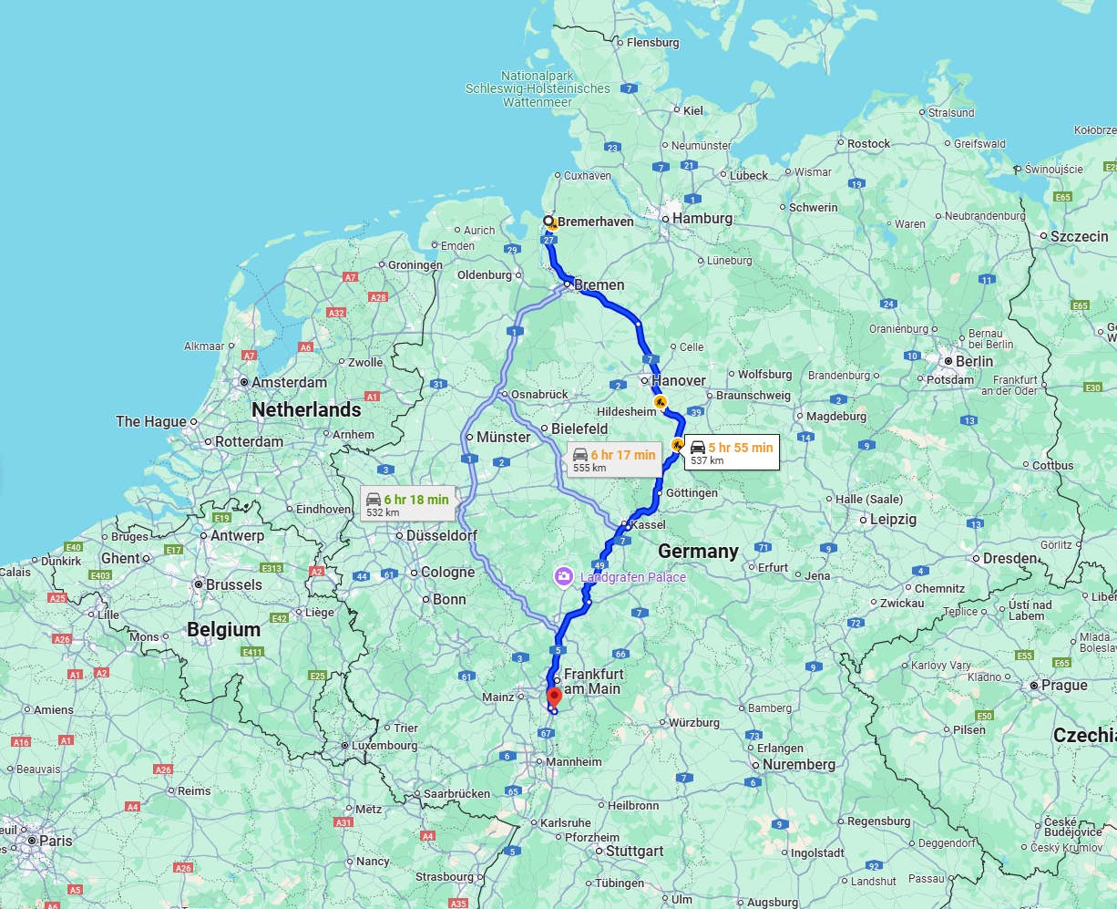 Anreise von Bremerhaven Zu Darmstadt Über via A7