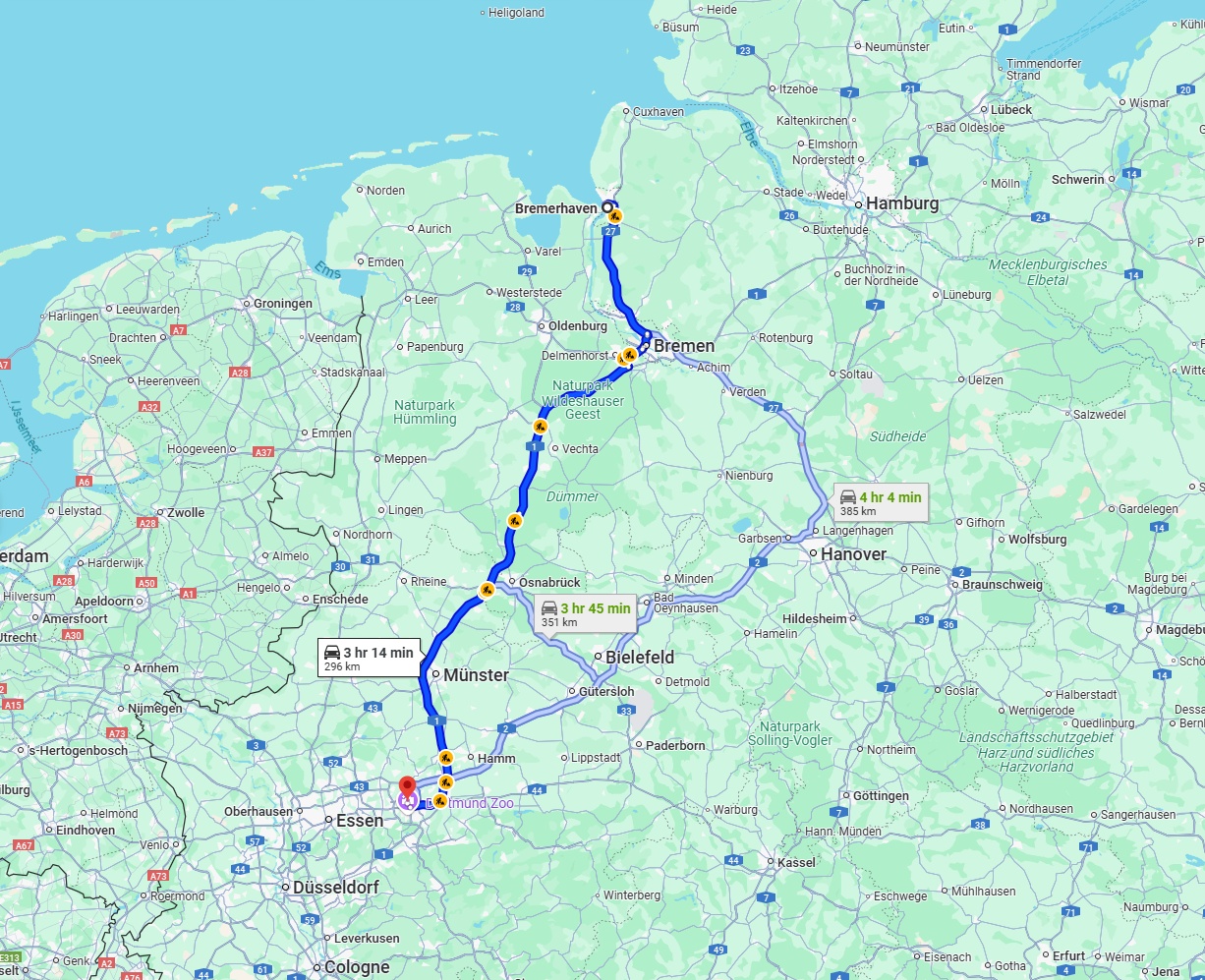 Anreise von Bremerhaven Zu Dortmund Über via A1