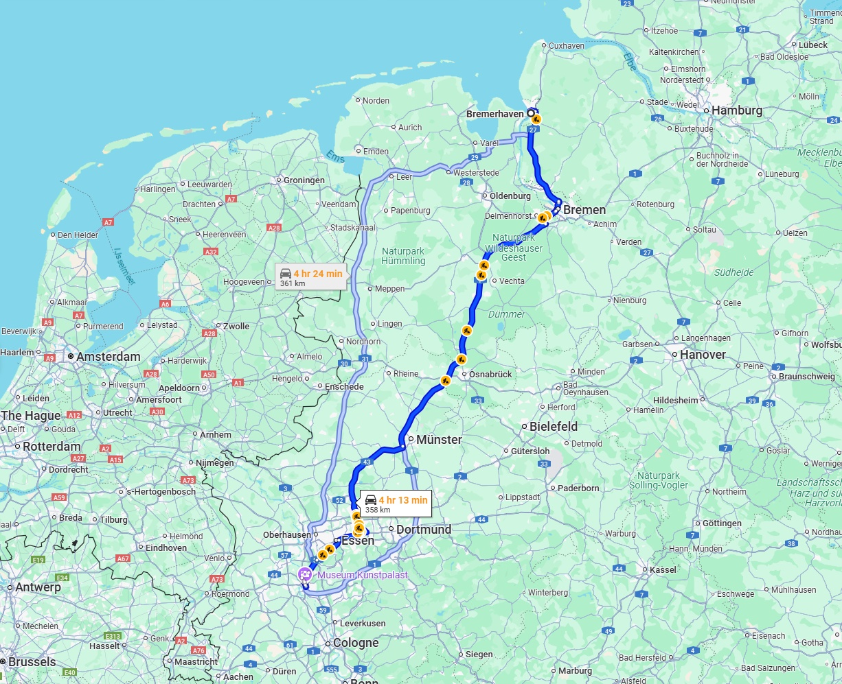 Anreise von Bremerhaven Zu Düsseldorf Über via A1