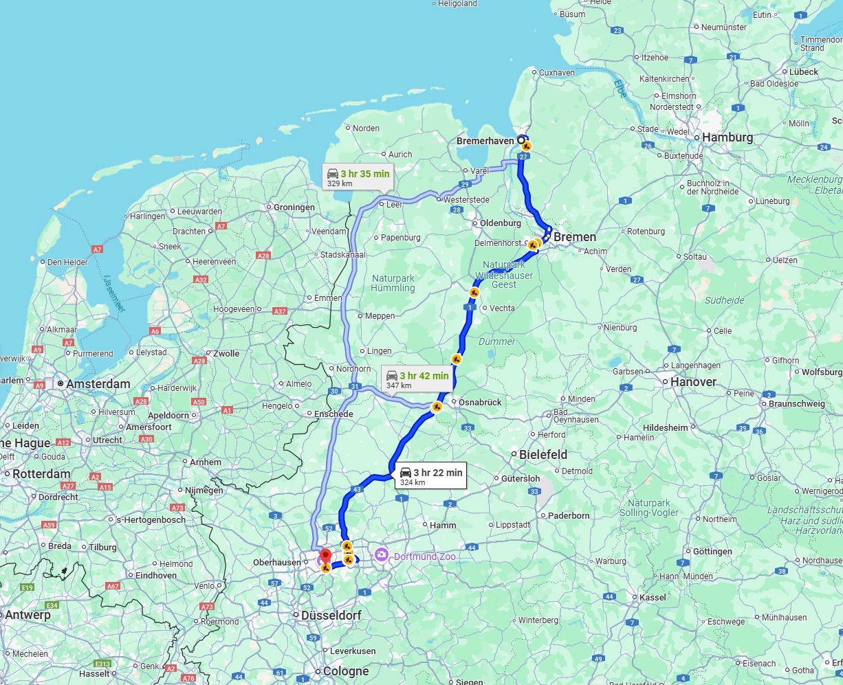 Anreise von Bremerhaven Zu Essen Über via A1