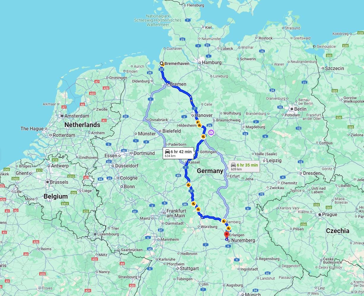 Anreise von Bremerhaven Zu Fürth Über via A7