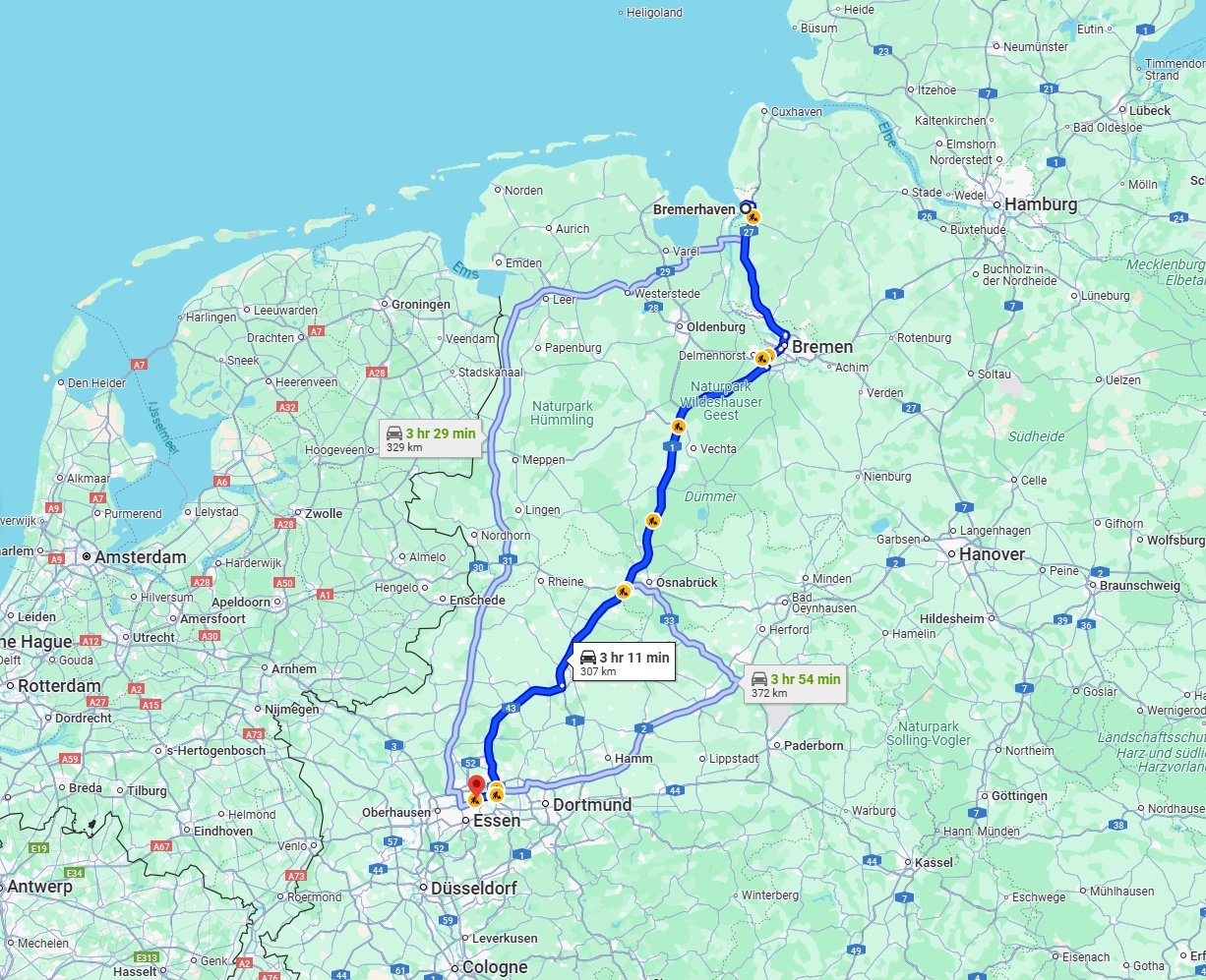 Anreise von Bremerhaven Zu Gelsenkirchen Über via A1