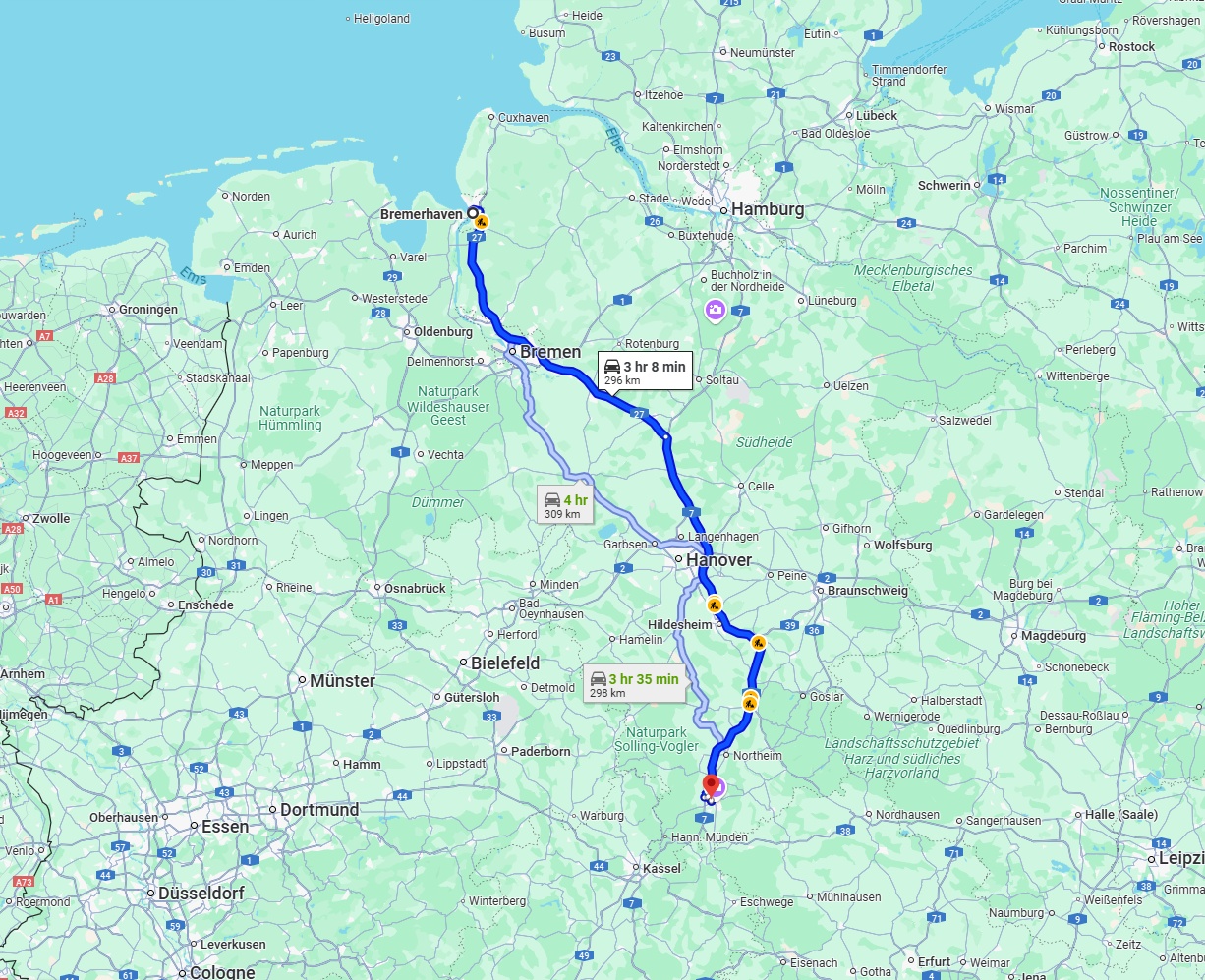 Anreise von Bremerhaven Zu Göttingen Über via A27 and A7