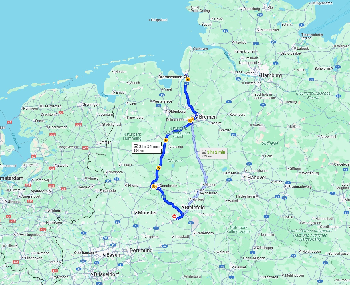 Anreise von Bremerhaven Zu Gütersloh Über via A1
