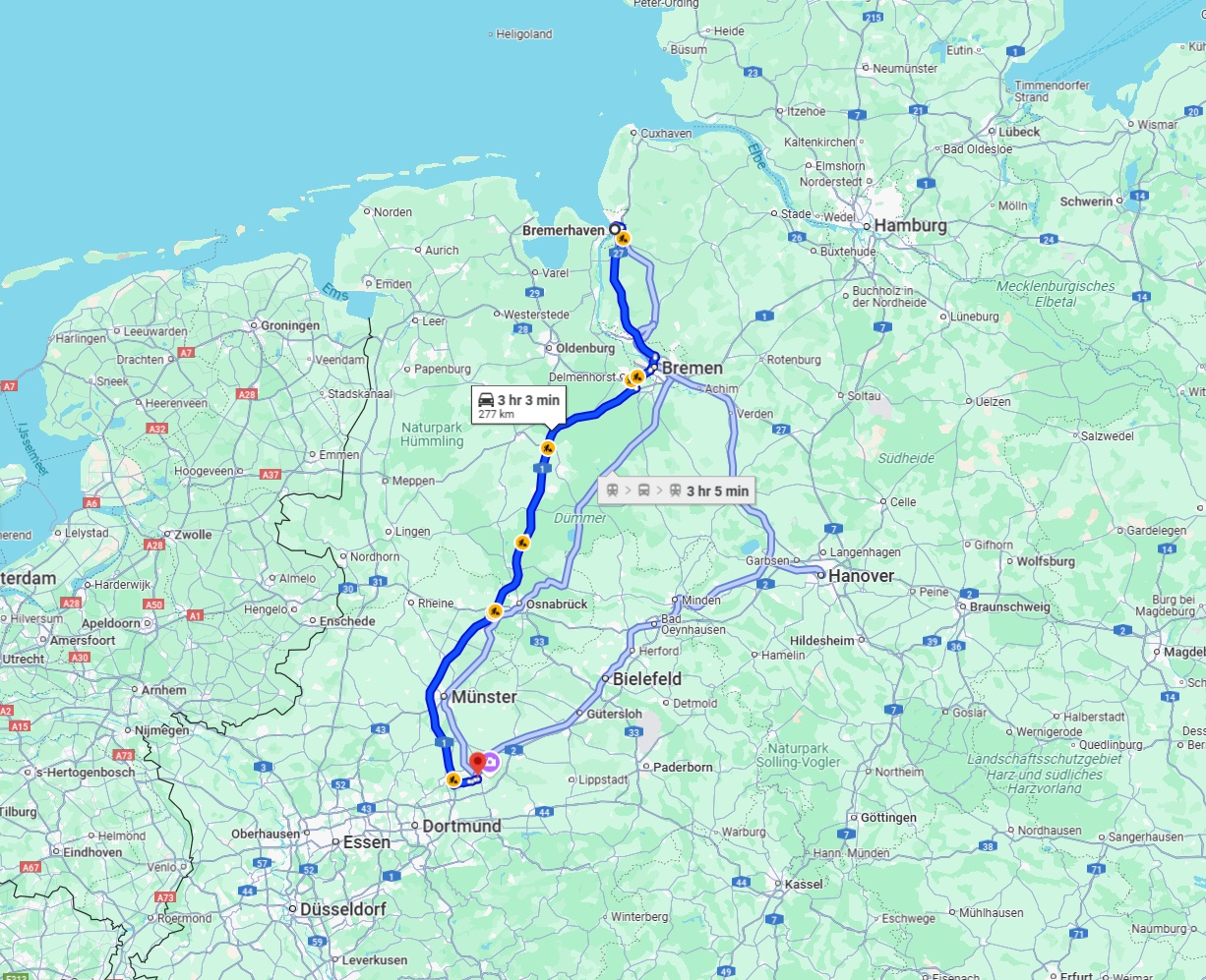 Anreise von Bremerhaven Zu Hamm Über via A1