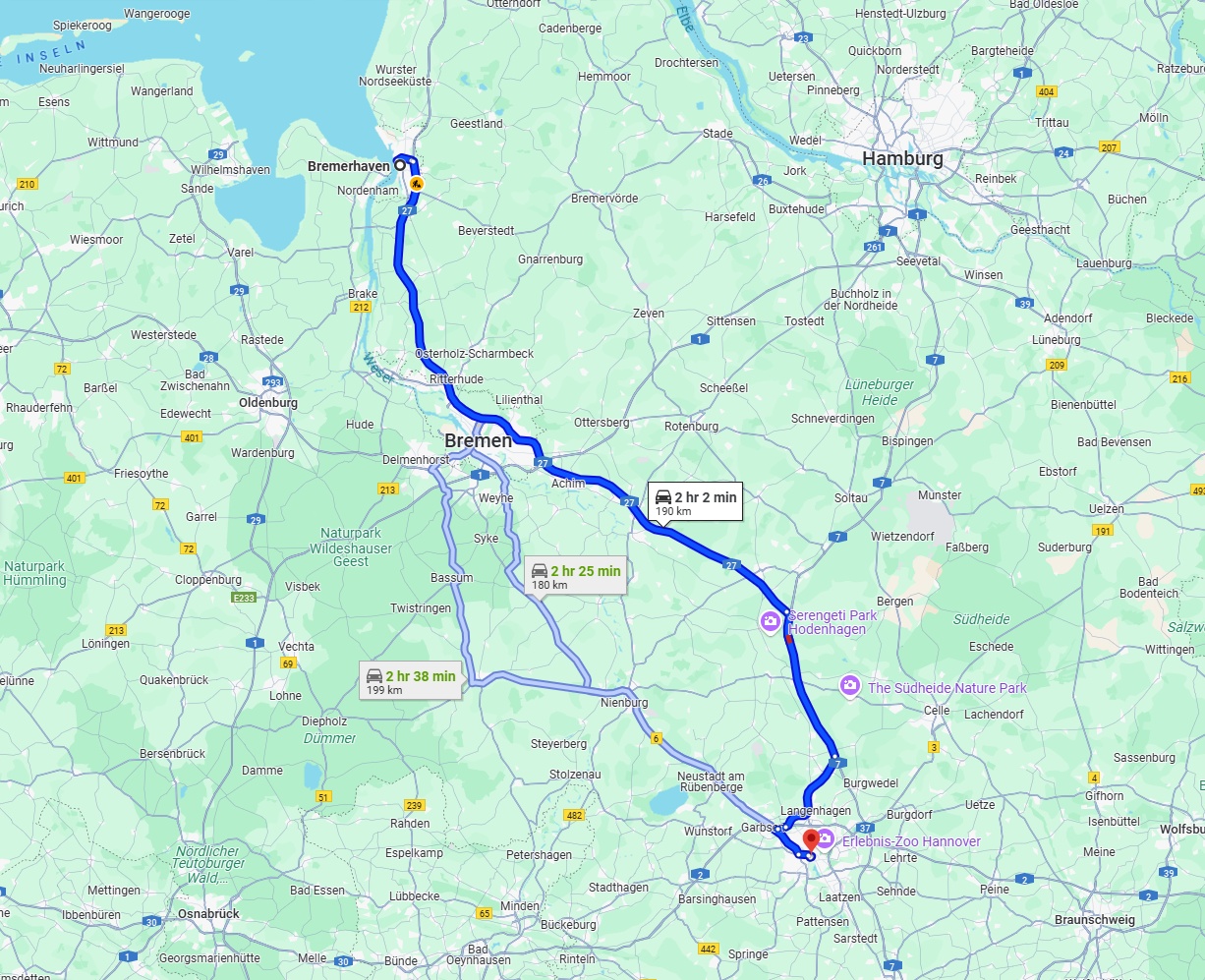 Anreise von Bremerhaven Zu Hannover Über via A27