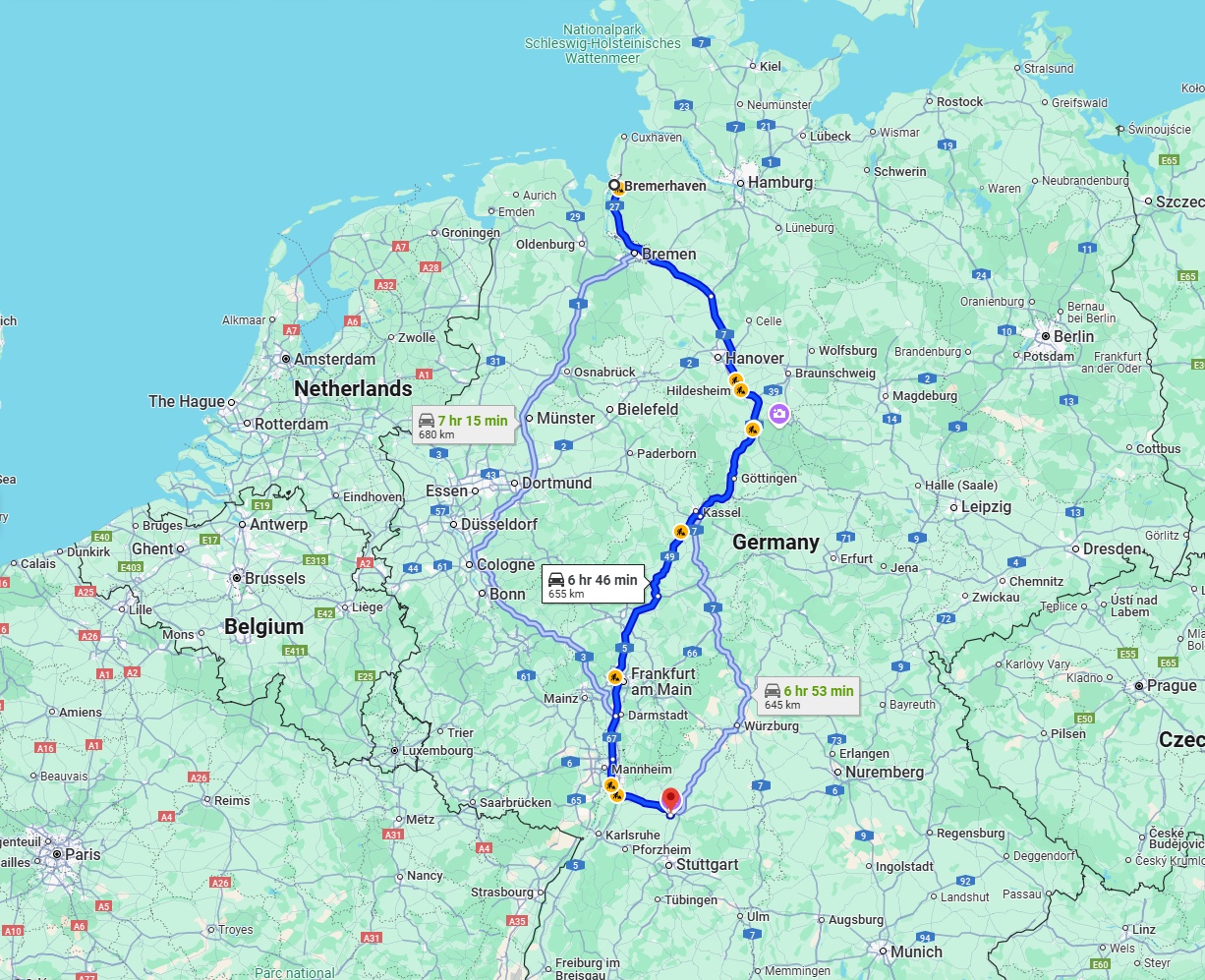 Anreise von Bremerhaven Zu Heilbronn Über via A7
