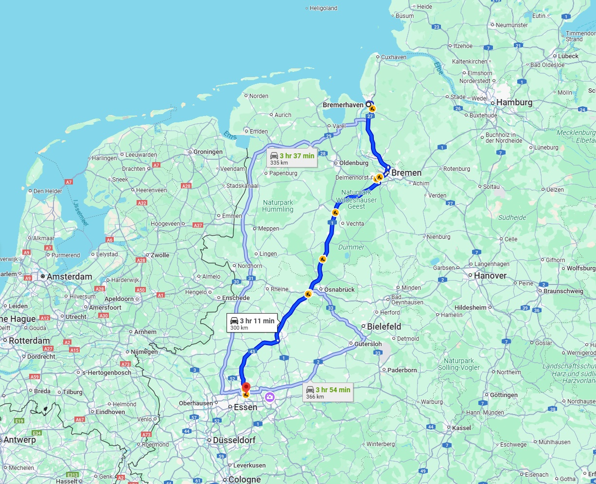Anreise von Bremerhaven Zu Herne Über via A1