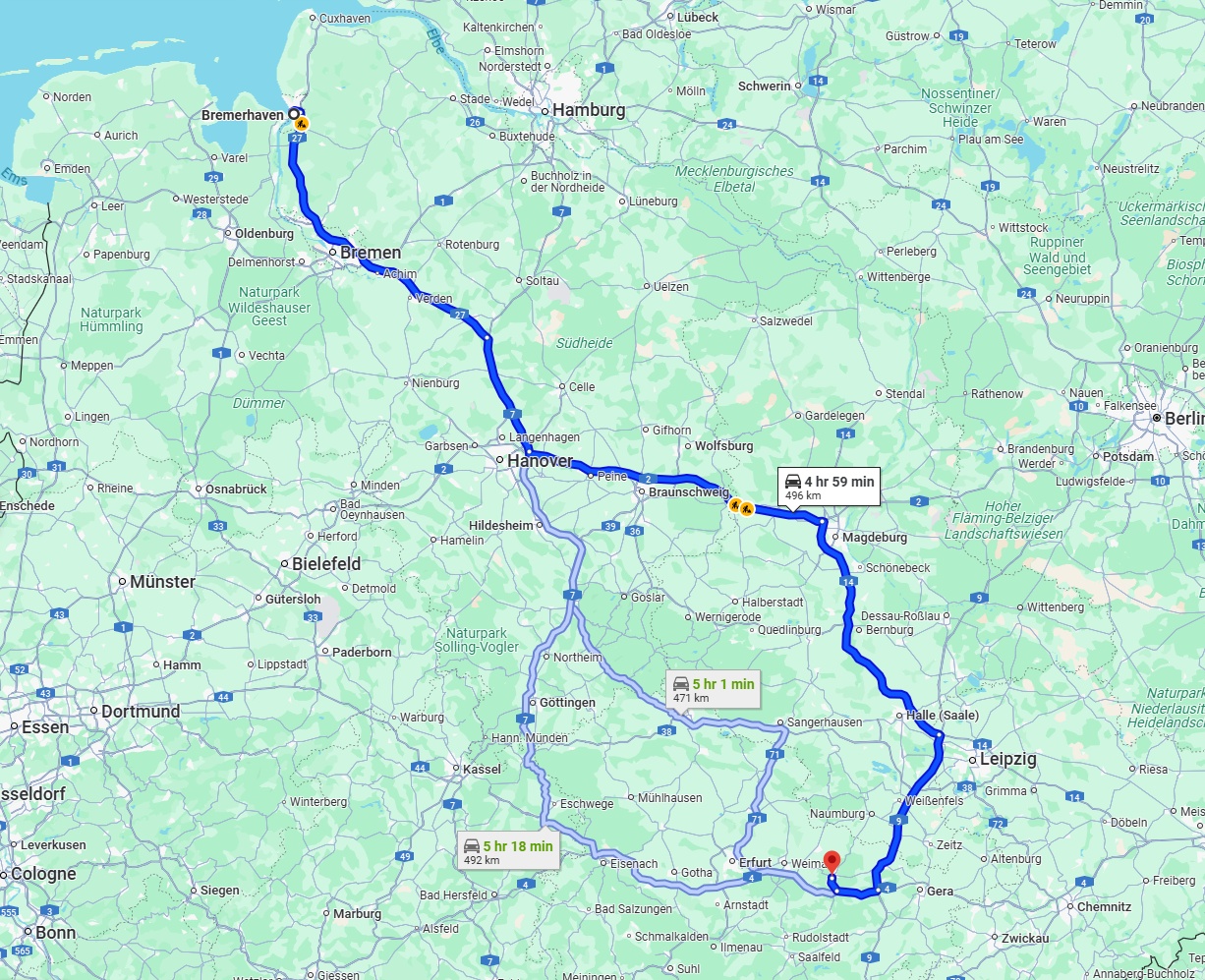 Anreise von Bremerhaven Zu Jena Über via A27