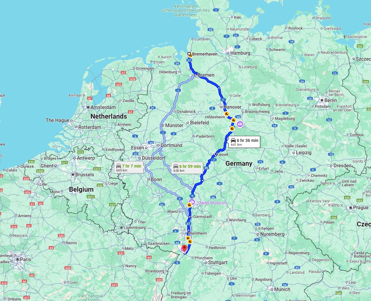 Anreise von Bremerhaven Zu Karlsruhe Über via A7