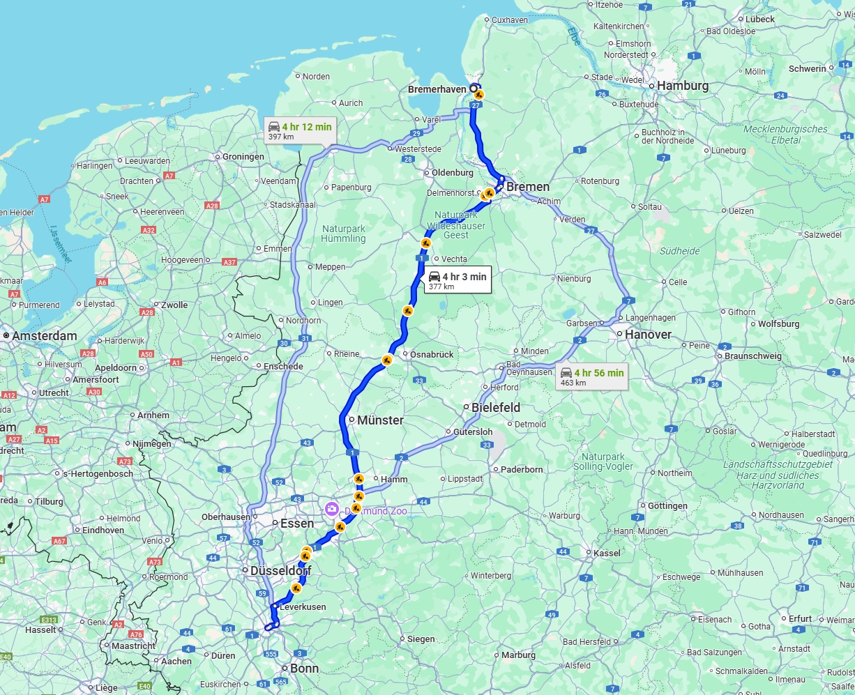 Anreise von Bremerhaven Zu Köln Über via A1
