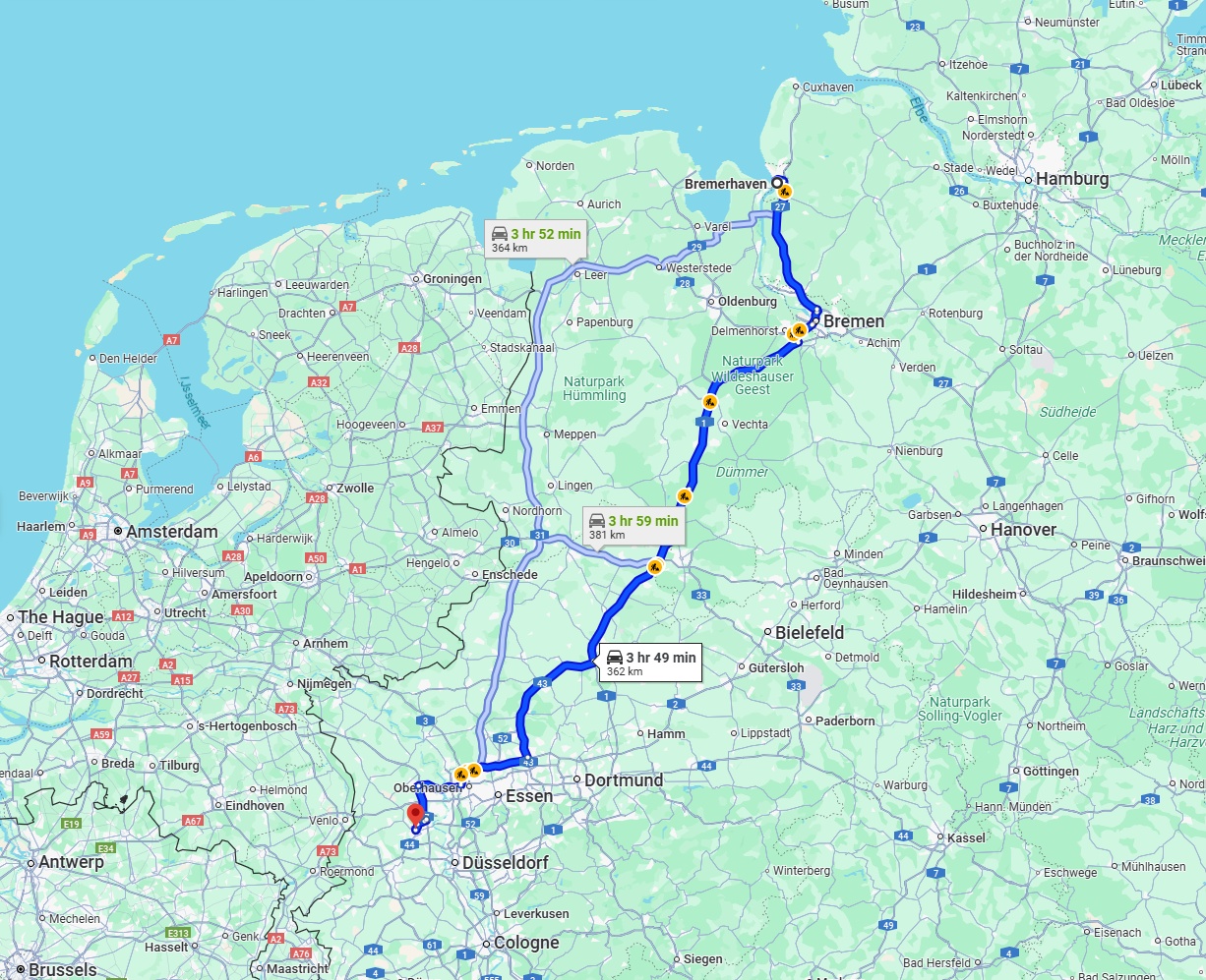Anreise von Bremerhaven Zu Krefeld Über via A1