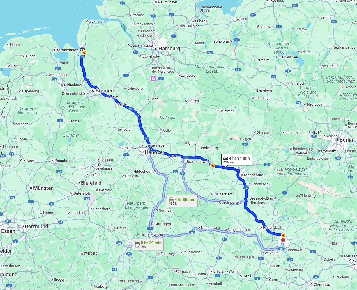 Anreise von Bremerhaven Zu Leipzig Über via A27, A2 and A14