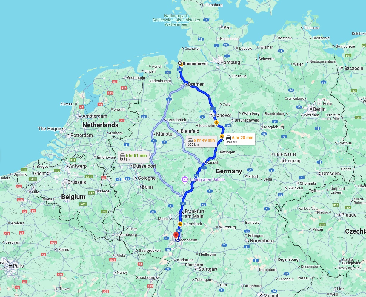 Anreise von Bremerhaven Zu Ludwigshafen am Rhein Über via A7