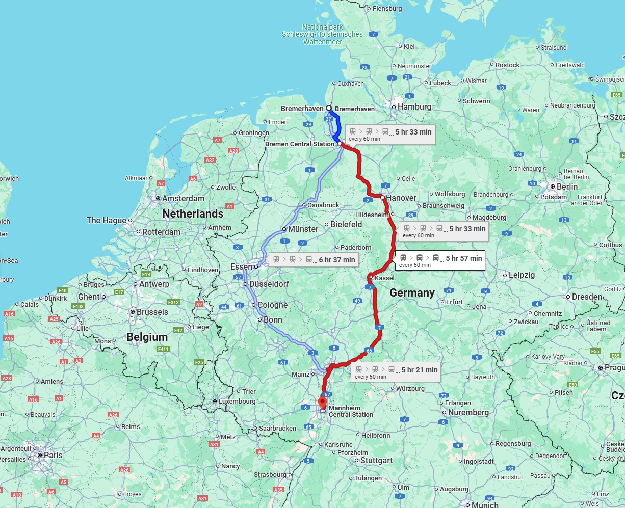 Anreise von Bremerhaven Zu Ludwigshafen am Rhein Über 