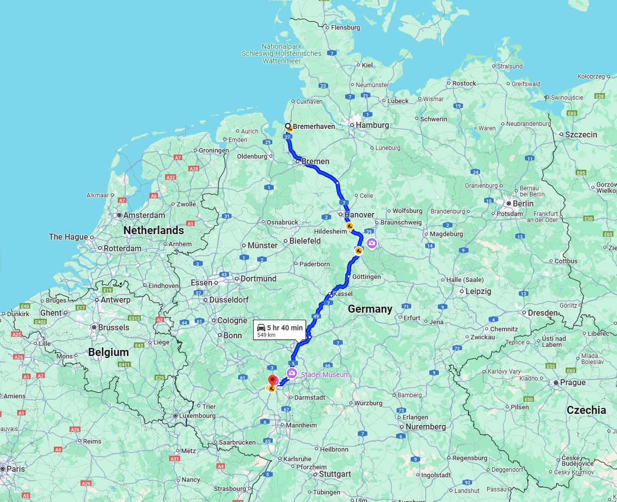 Anreise von Bremerhaven Zu Mainz Über via A7