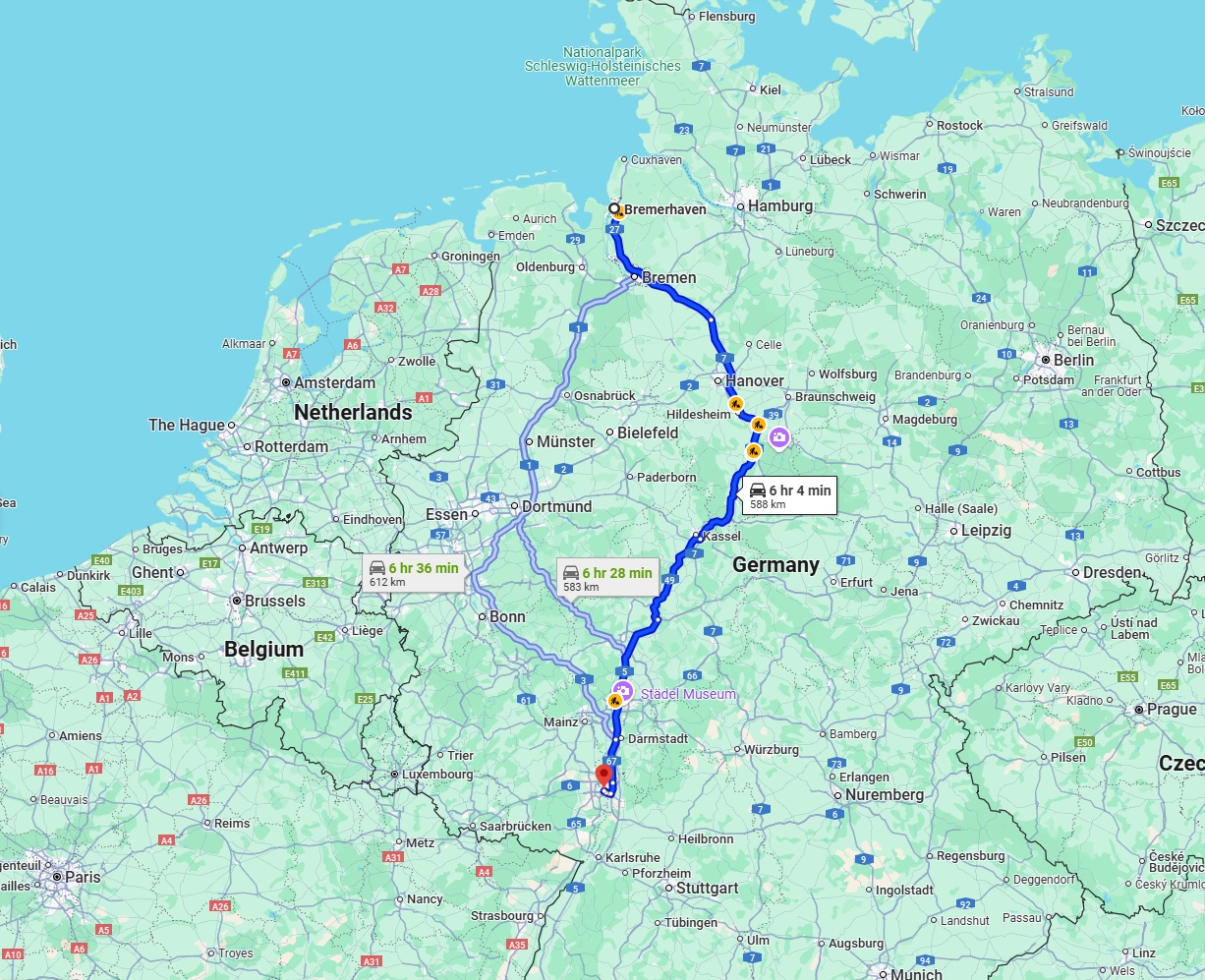 Anreise von Bremerhaven Zu Mannheim Über via A7