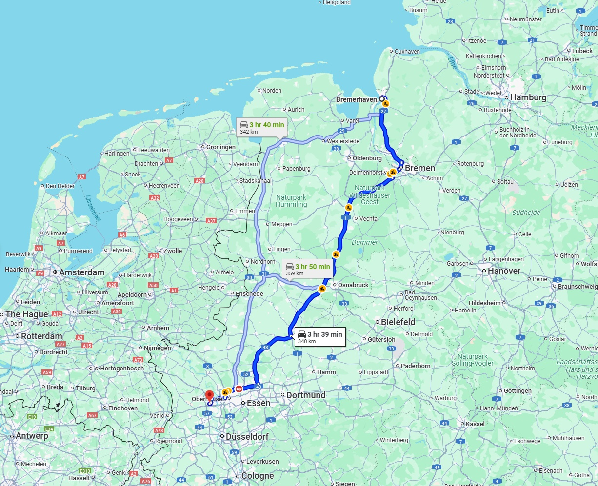 Anreise von Bremerhaven Zu Moers Über via A1