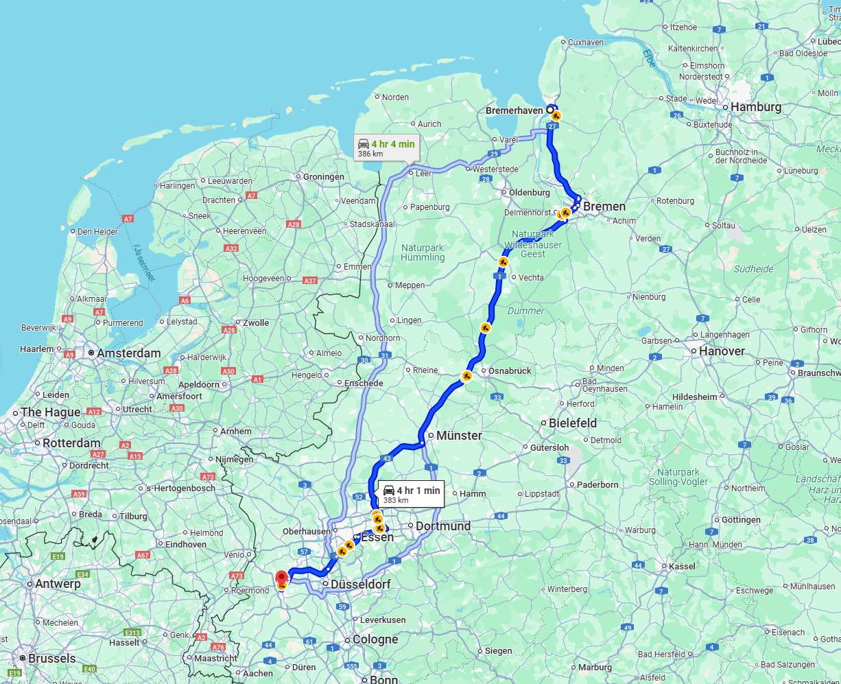 Anreise von Bremerhaven Zu Mönchengladbach Über via A1