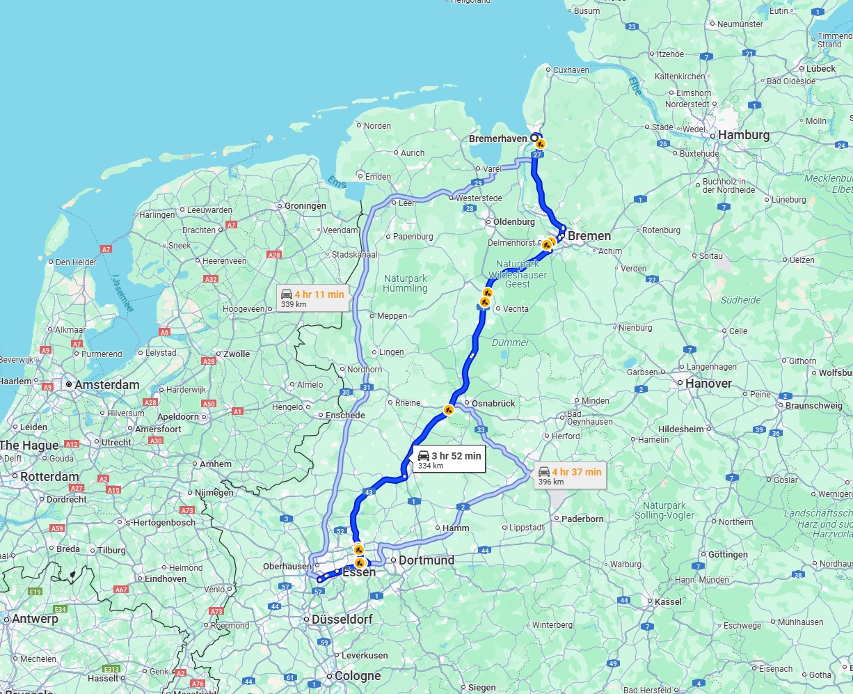 Anreise von Bremerhaven Zu Mülheim an der Ruhr Über via A1