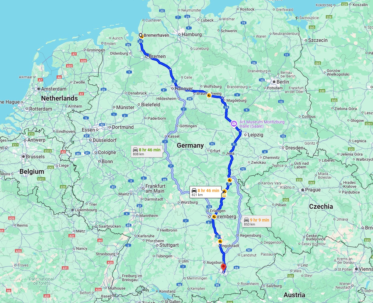 Anreise von Bremerhaven Zu München Über via A9