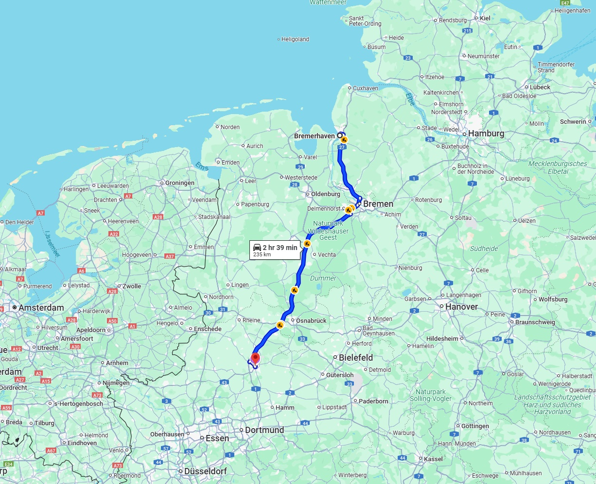 Anreise von Bremerhaven Zu Münster Über via A1