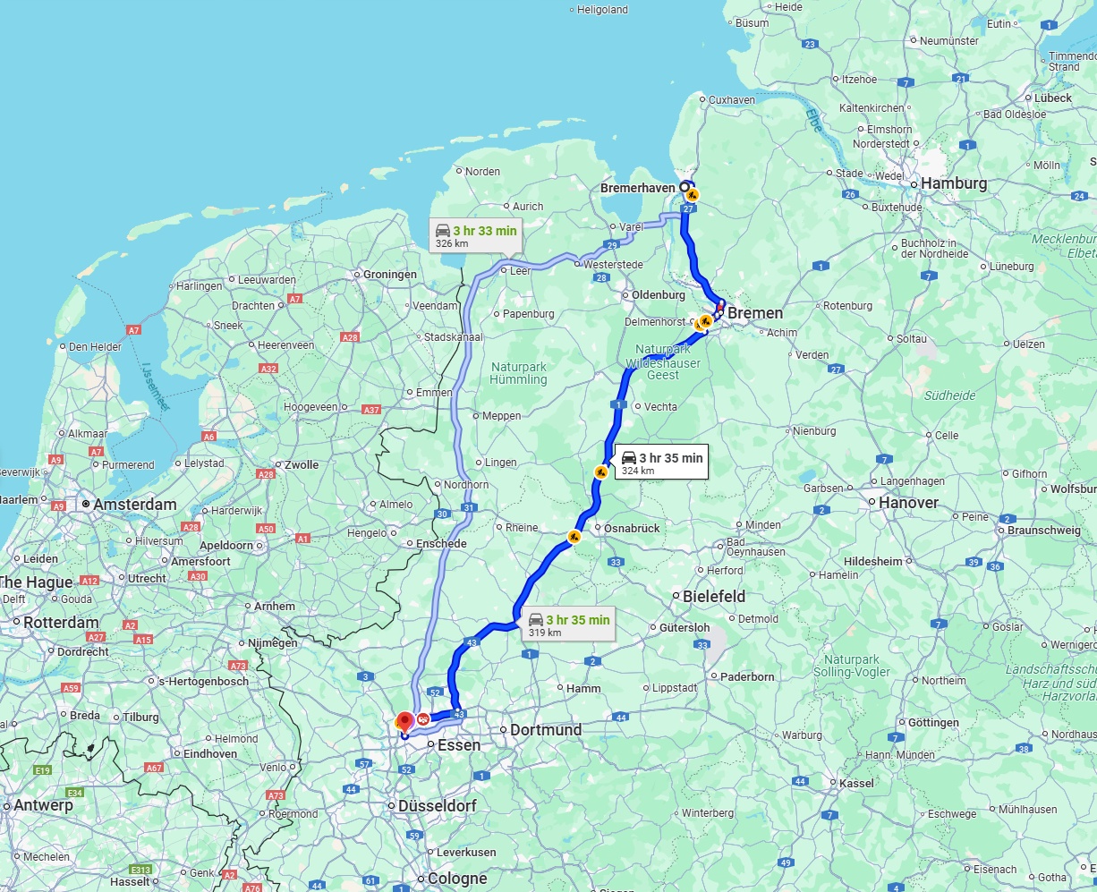 Anreise von Bremerhaven Zu Oberhausen Über via A1