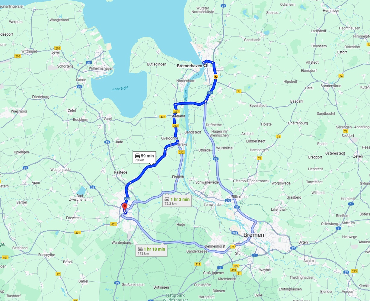 Anreise von Bremerhaven Zu Oldenburg Über via B211