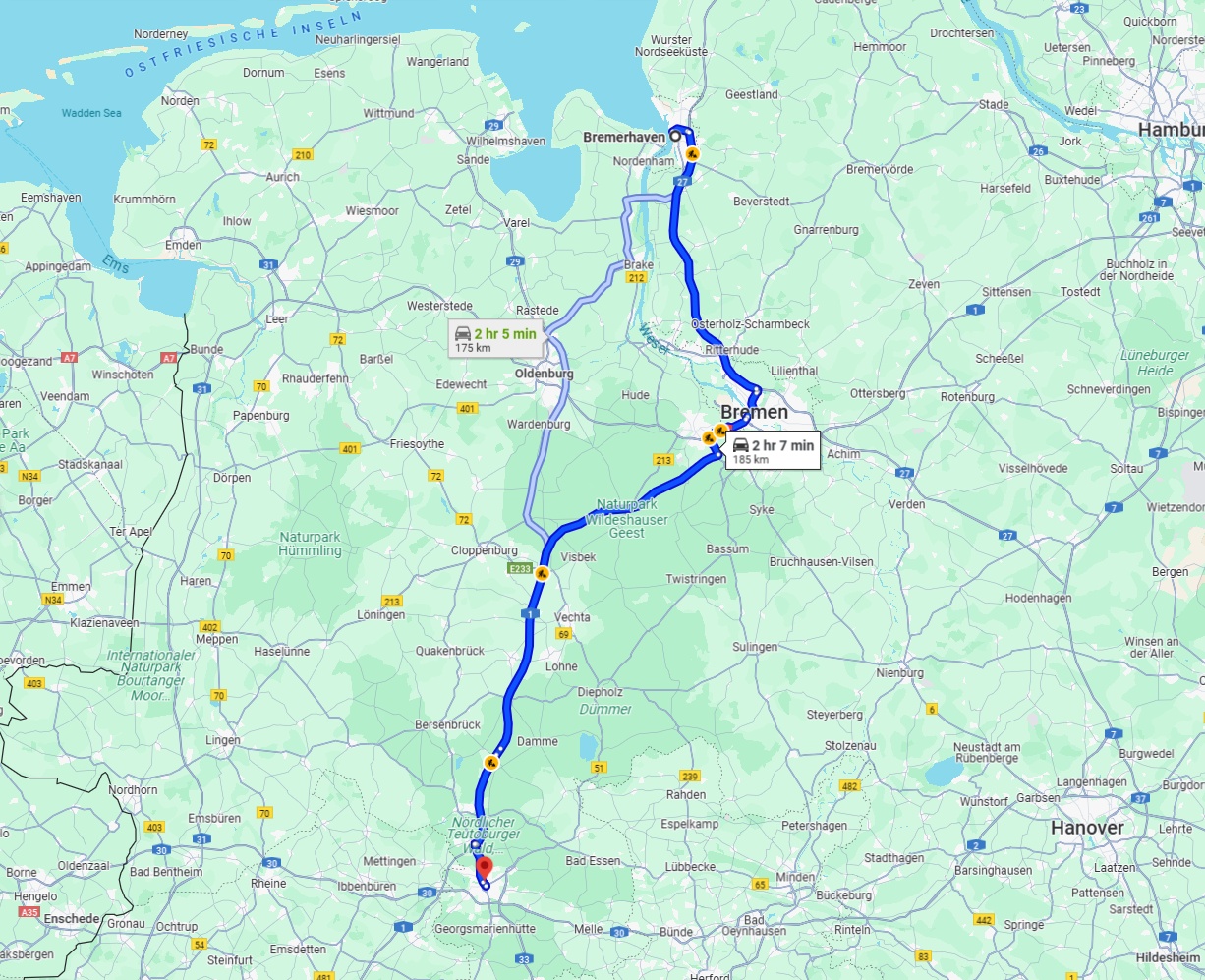 Anreise von Bremerhaven Zu Osnabrück Über via A27 and A1